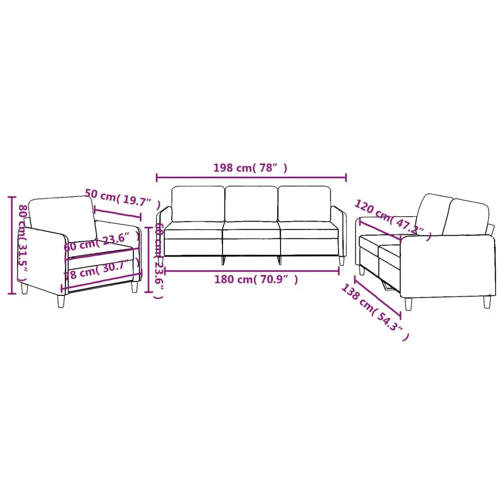 3 Piece Sofa Set with Cushions Light Grey Fabric 3202054