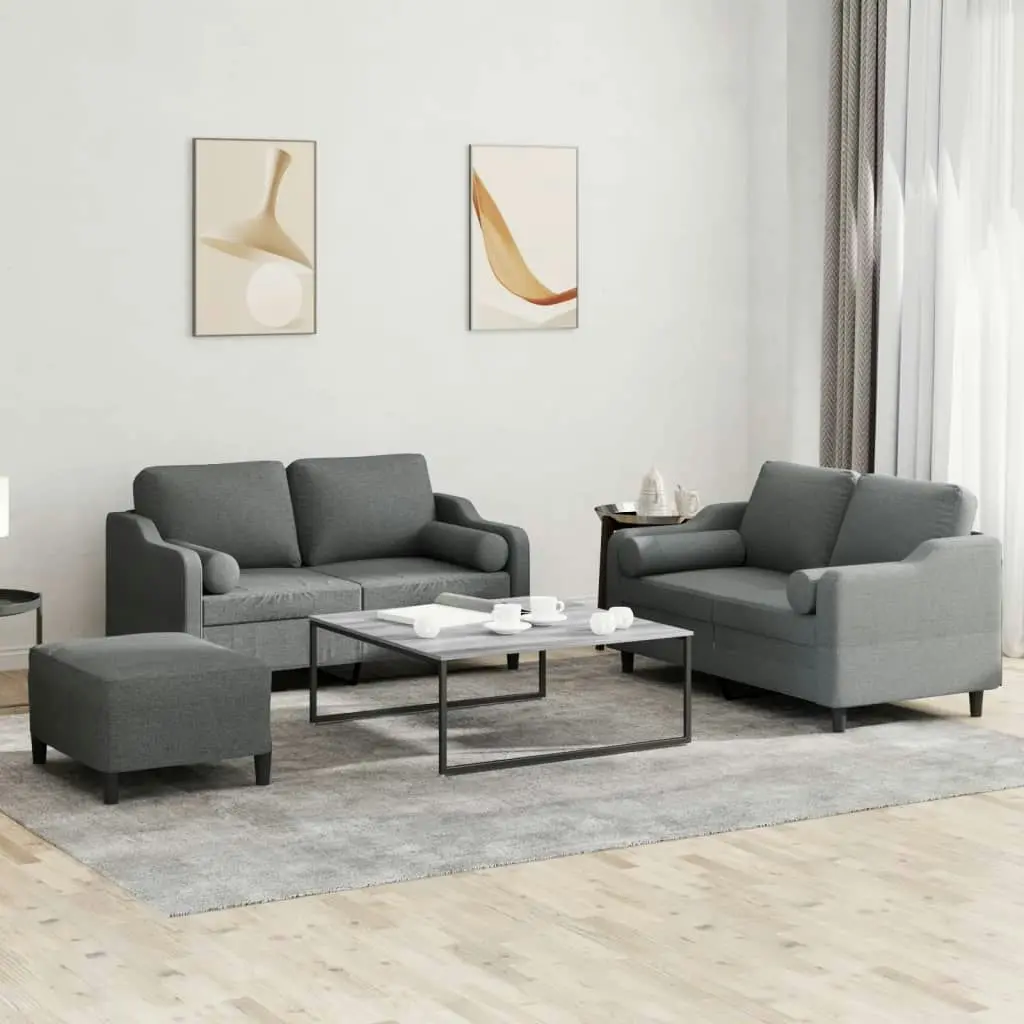 3 Piece Sofa Set with Pillows Dark Grey Fabric 3201827