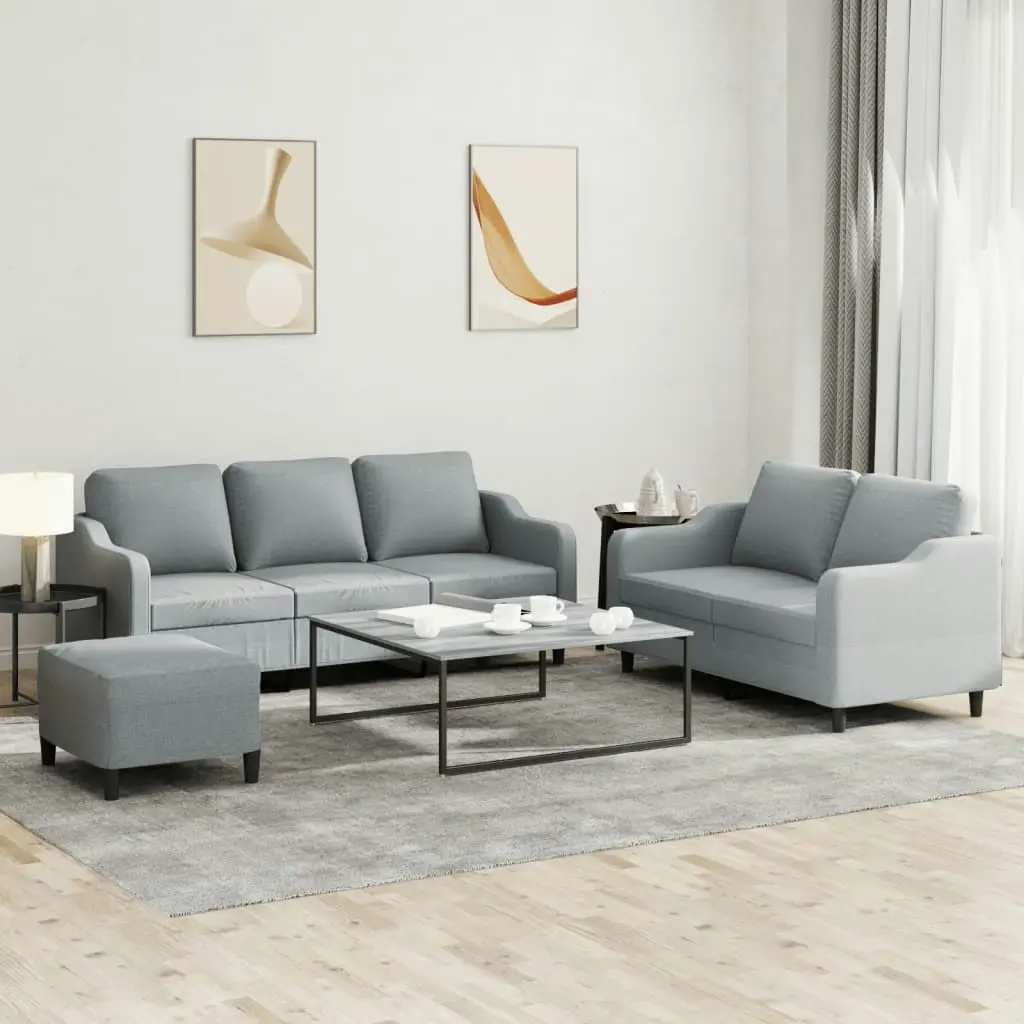 3 Piece Sofa Set with Cushions Light Grey Fabric 3201842