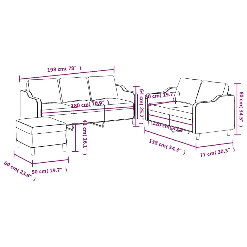 3 Piece Sofa Set with Cushions Light Grey Fabric 3201842