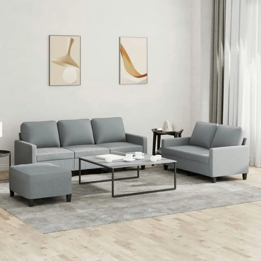 3 Piece Sofa Set with Cushions Light Grey Fabric 3201468