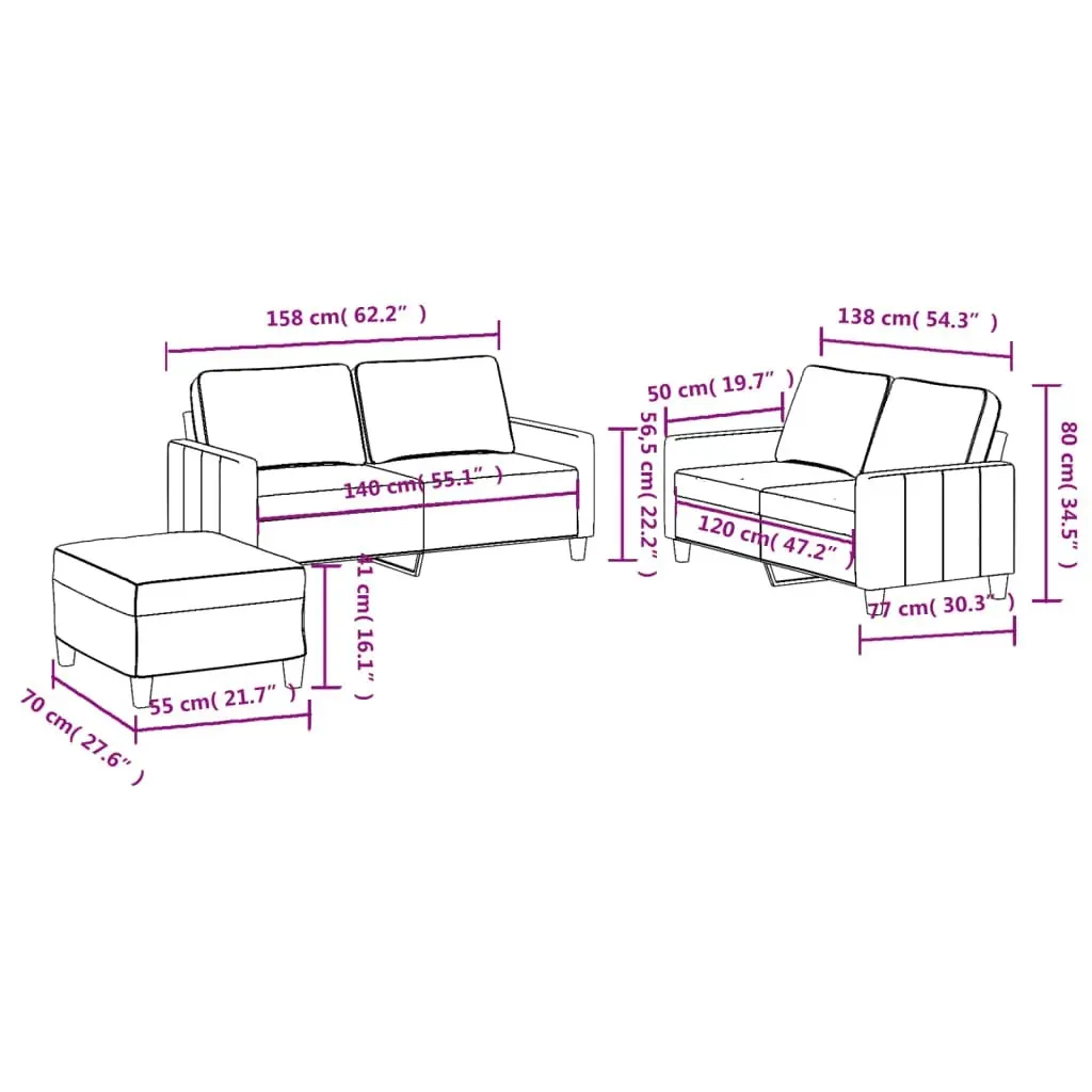 3 Piece Sofa Set with Cushions Light Grey Fabric 3201452