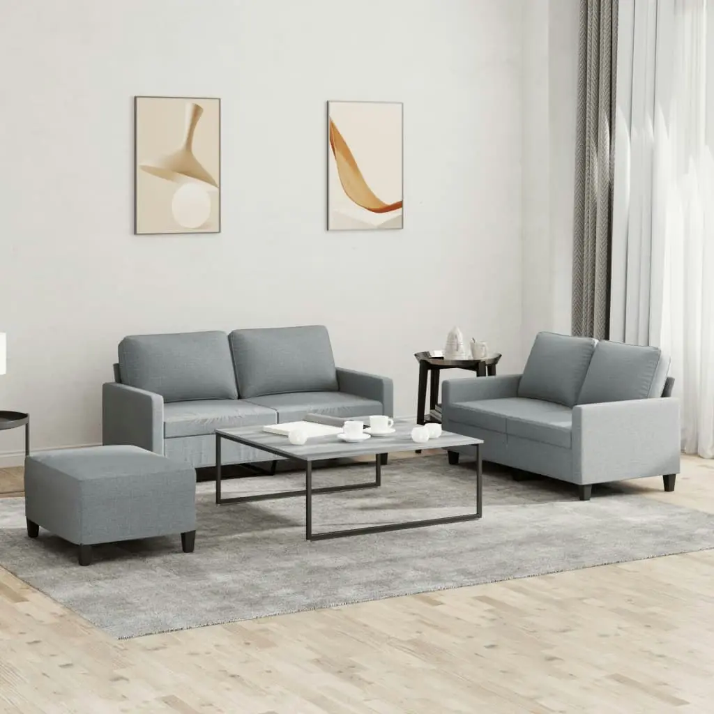 3 Piece Sofa Set with Cushions Light Grey Fabric 3201452