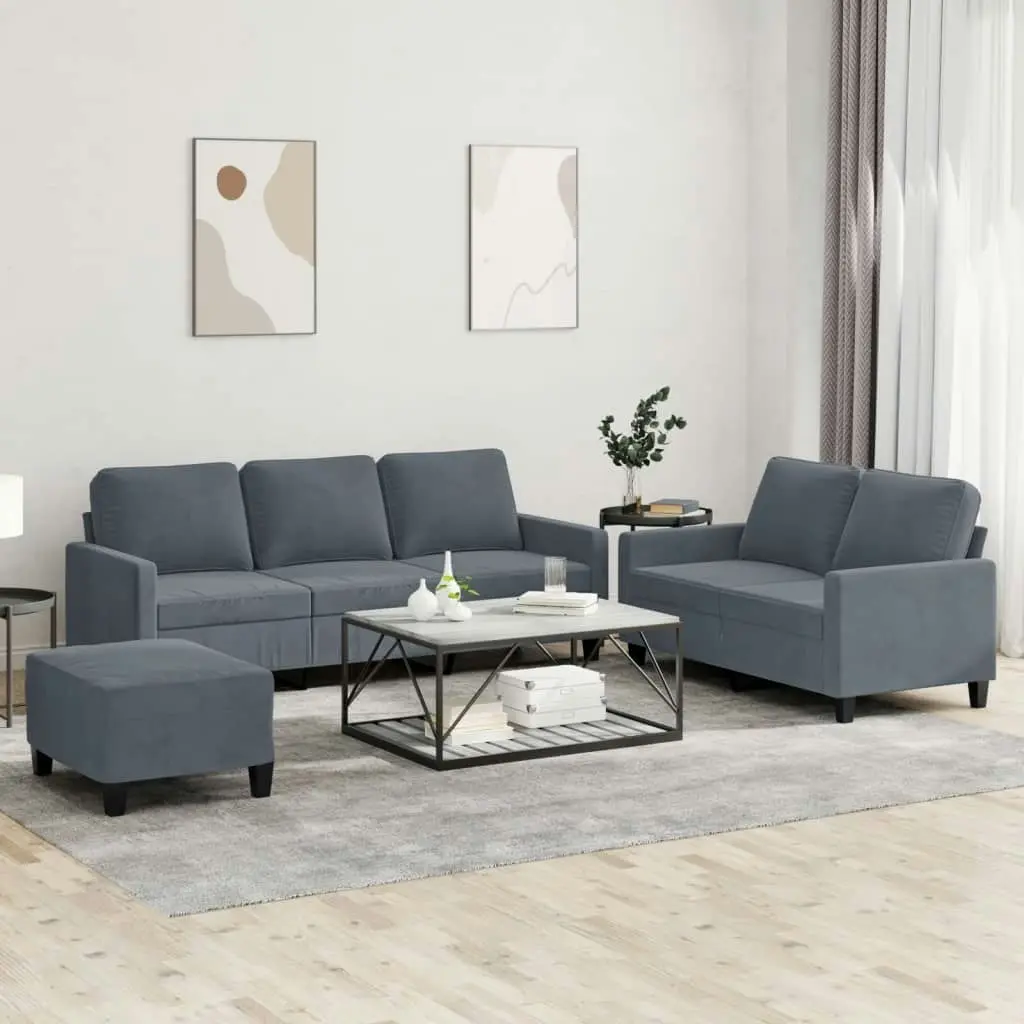 3 Piece Sofa Set with Cushions Dark Grey Velvet 3201527