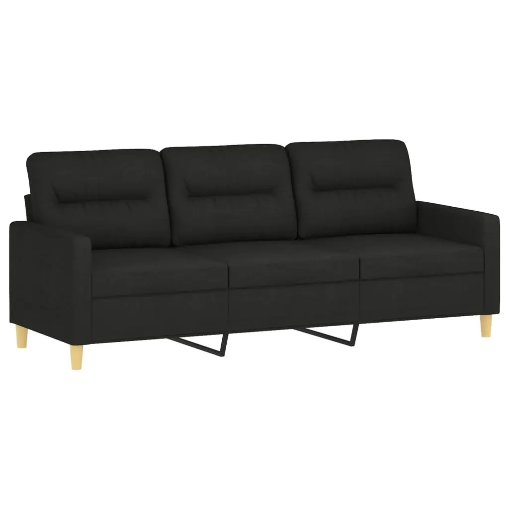 3 Piece Sofa Set with Pillows Black Fabric 3201556