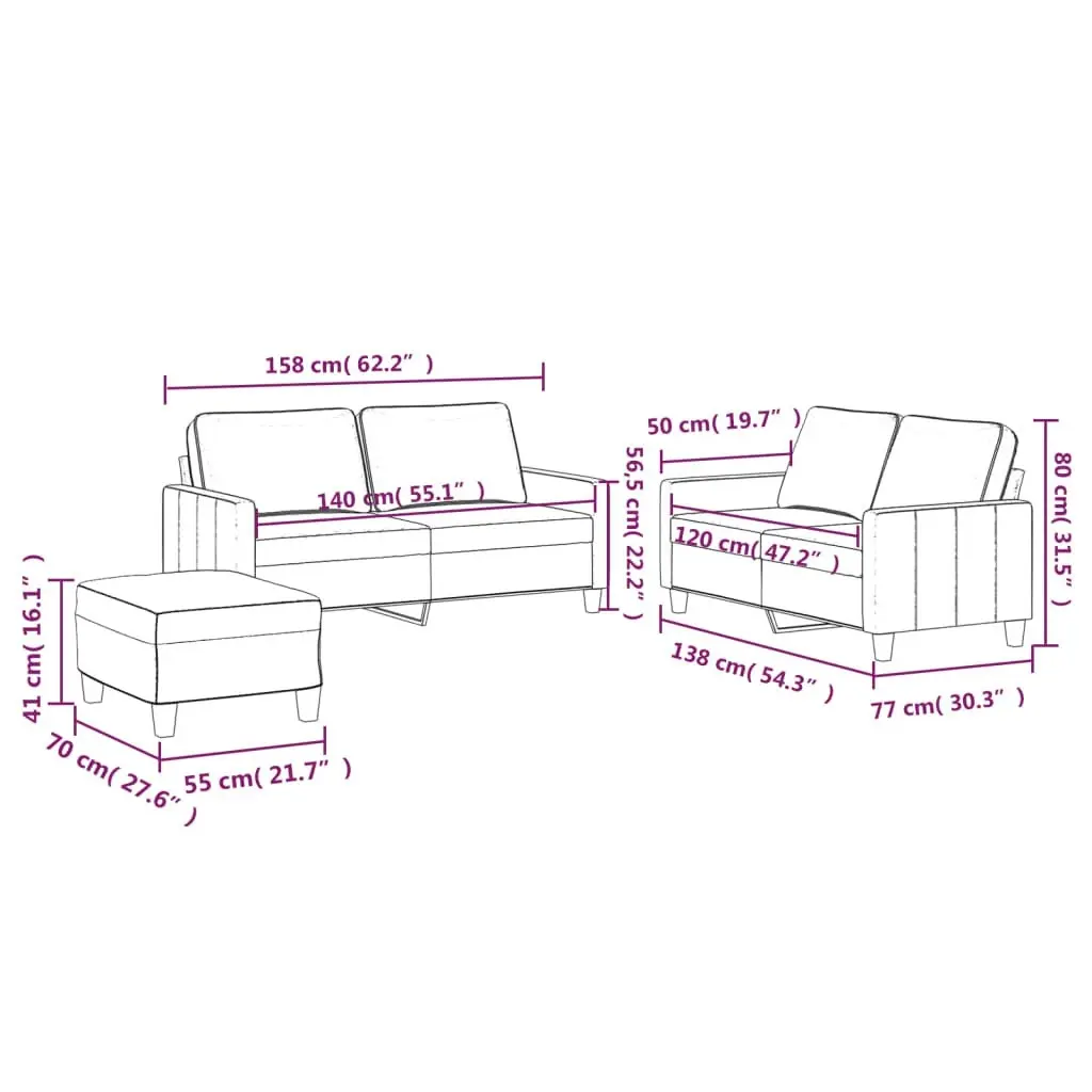 3 Piece Sofa Set with Cushions Light Grey Velvet 3201506