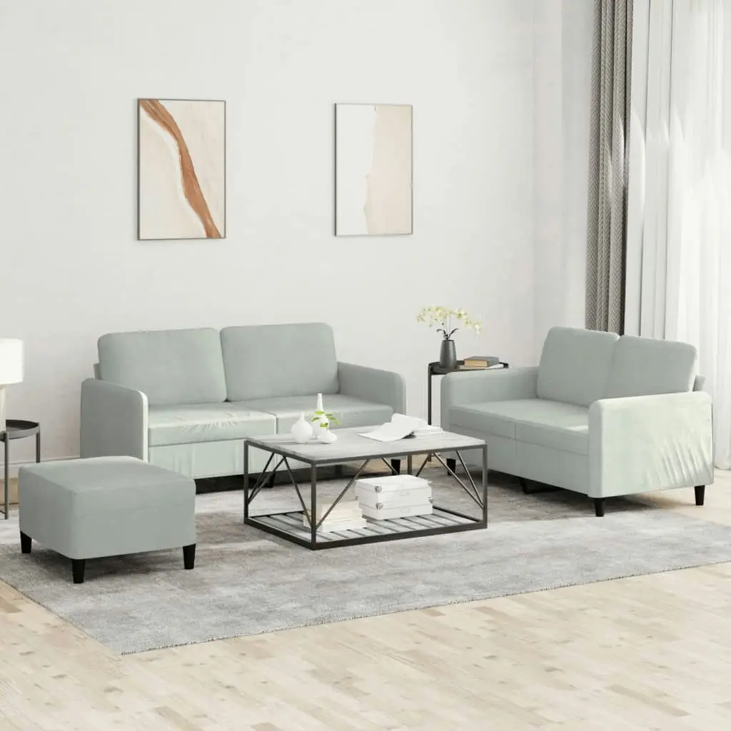 3 Piece Sofa Set Light Grey Velvet 3201984