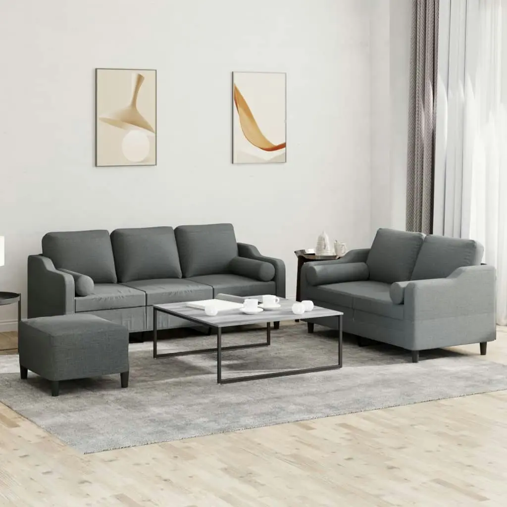 3 Piece Sofa Set with Pillows Dark Grey Fabric 3201859