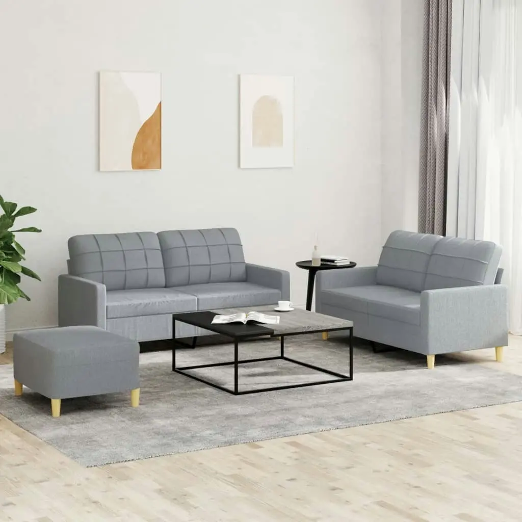 3 Piece Sofa Set with Cushions Light Grey Fabric 3201282