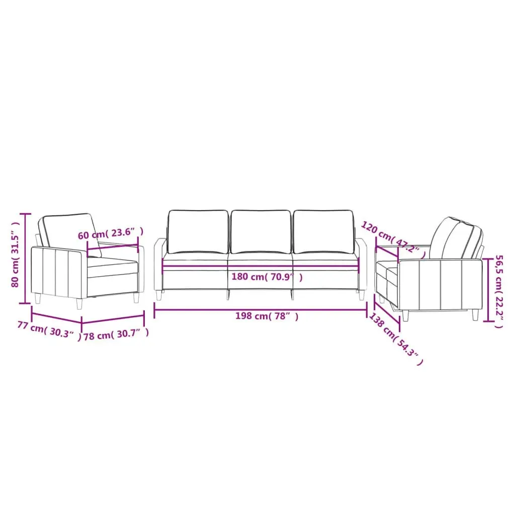 3 Piece Sofa Set with Cushions Light Grey Velvet 3201476