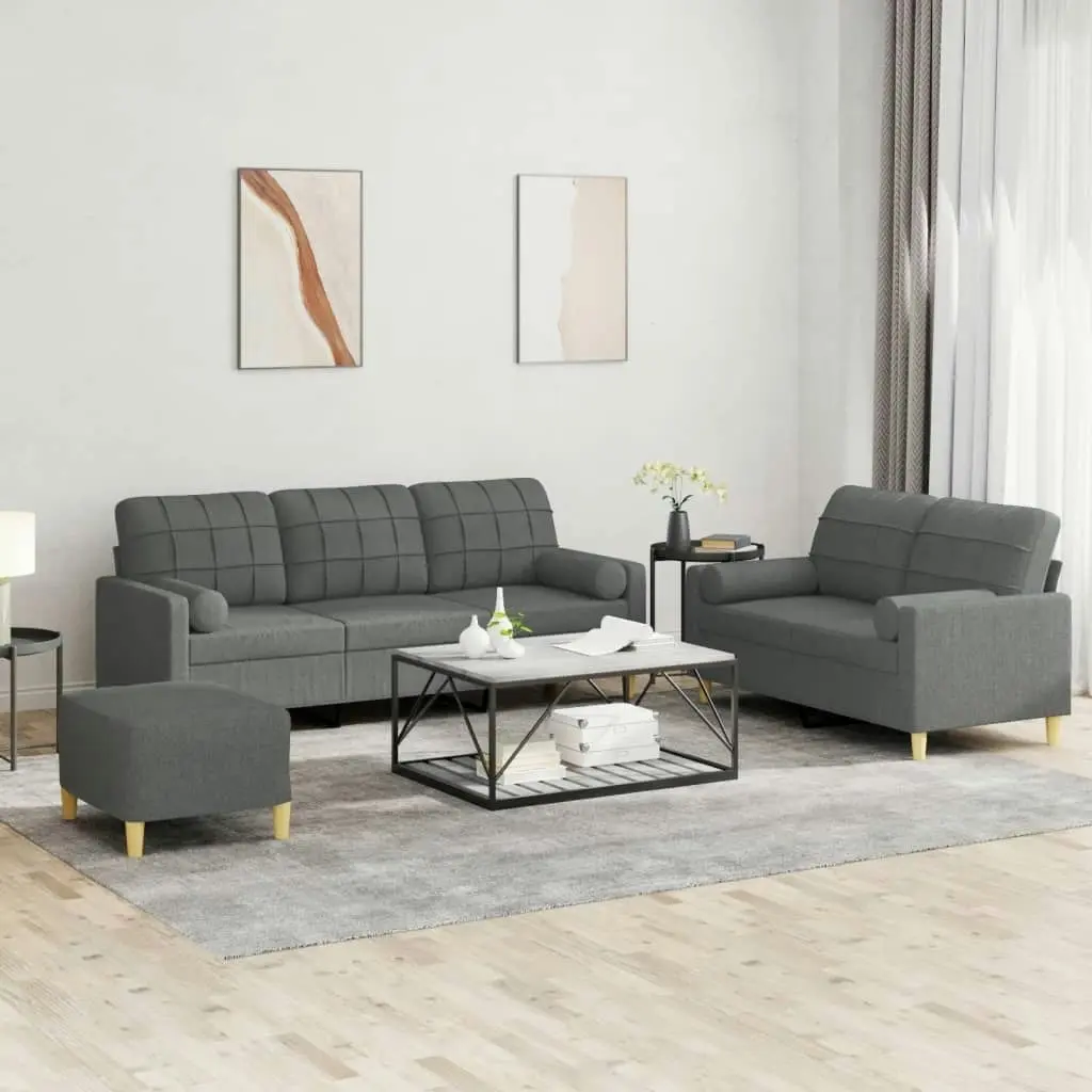 3 Piece Sofa Set with Pillows Dark Grey Fabric 3201331