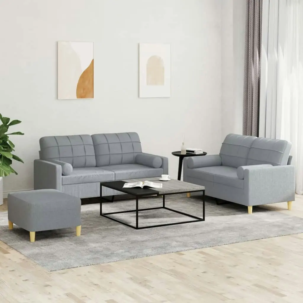 3 Piece Sofa Set with Pillows Light Grey Fabric 3201298