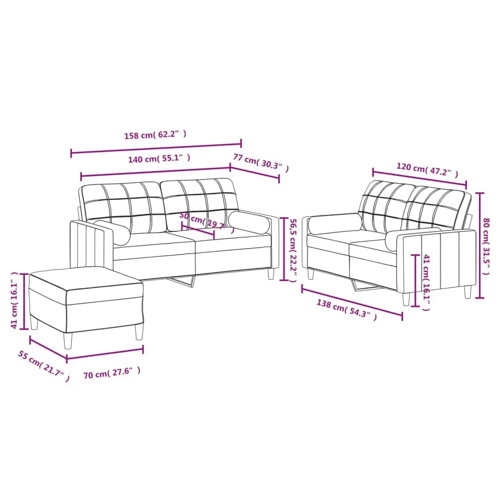 3 Piece Sofa Set with Pillows Light Grey Fabric 3201298