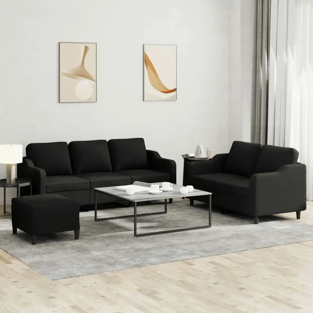 3 Piece Sofa Set with Cushions Black Fabric 3201846