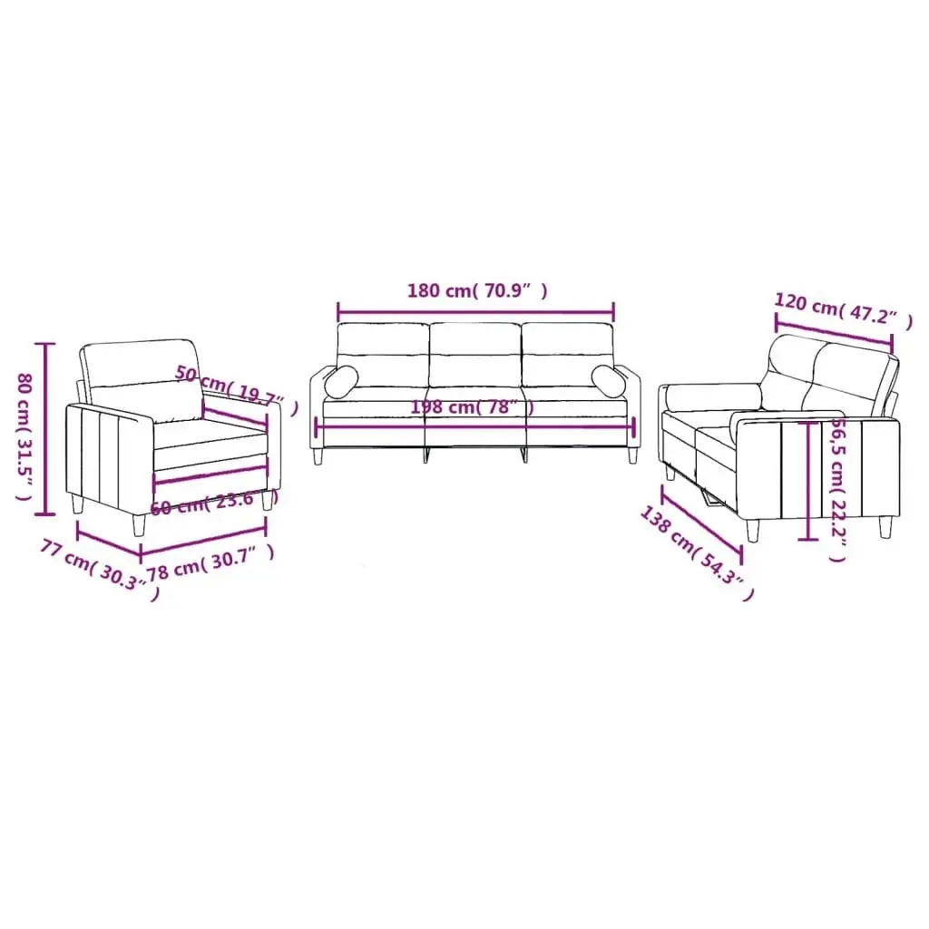 3 Piece Sofa Set with Pillows Light Grey Fabric 3201552