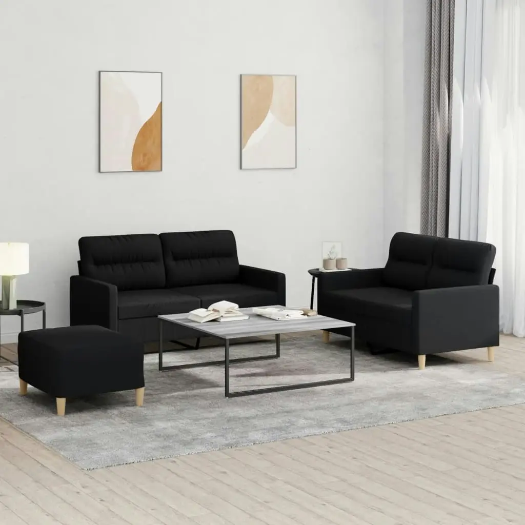 3 Piece Sofa Set with Cushions Black Fabric 3201580