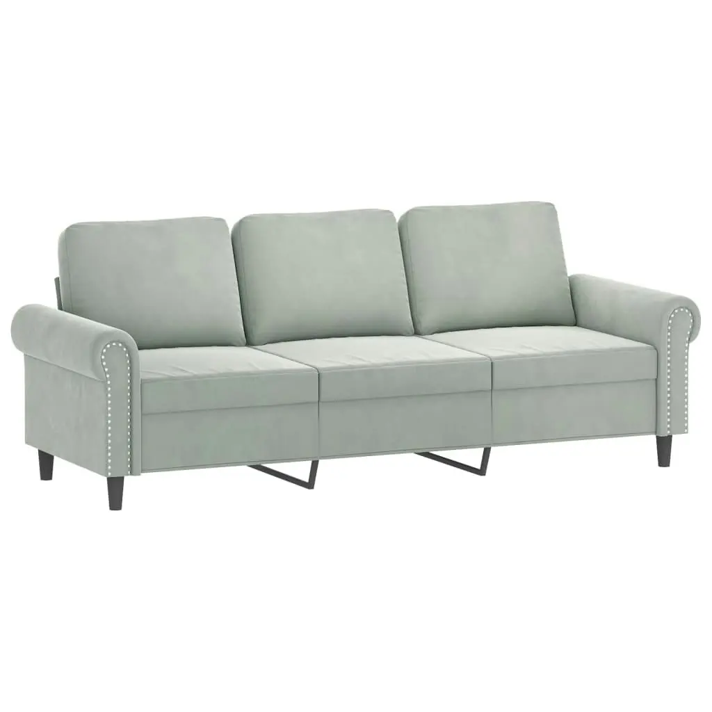 3 Piece Sofa Set with Pillows Light Grey Velvet 3202190