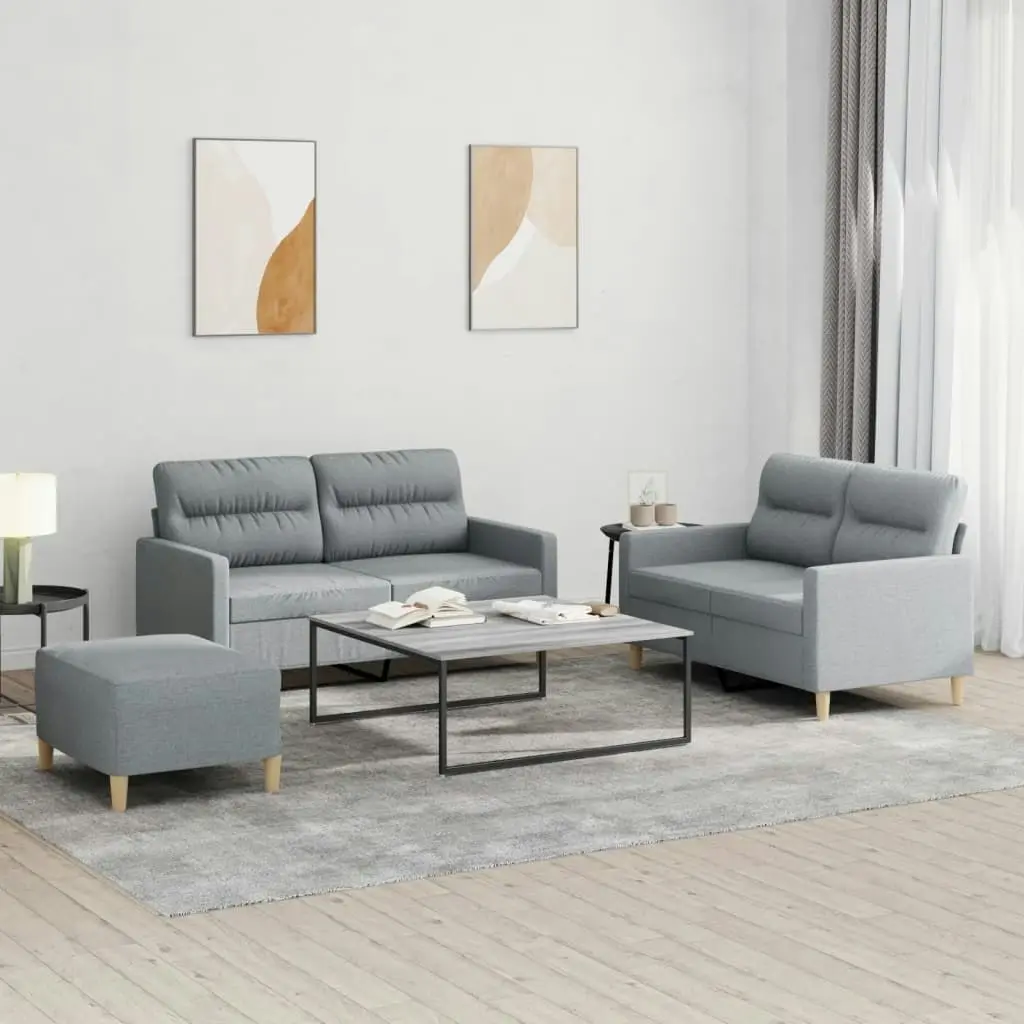 3 Piece Sofa Set with Cushions Light Grey Fabric 3201576