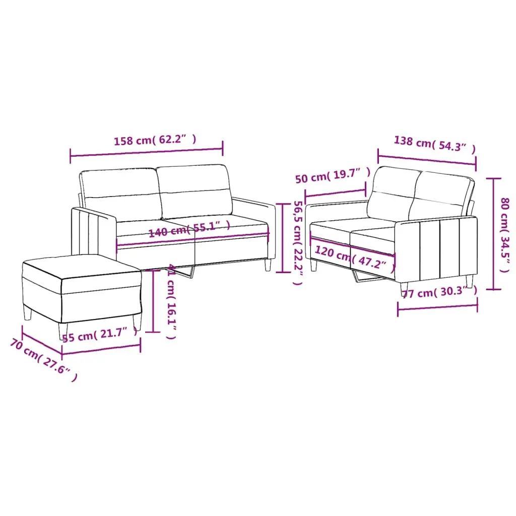 3 Piece Sofa Set with Cushions Light Grey Fabric 3201576