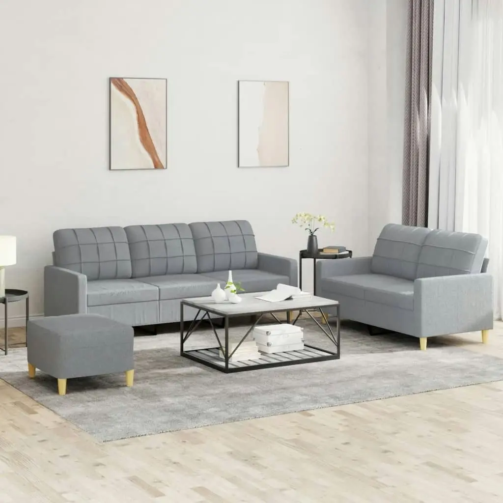 3 Piece Sofa Set with Cushions Light Grey Fabric 3201314