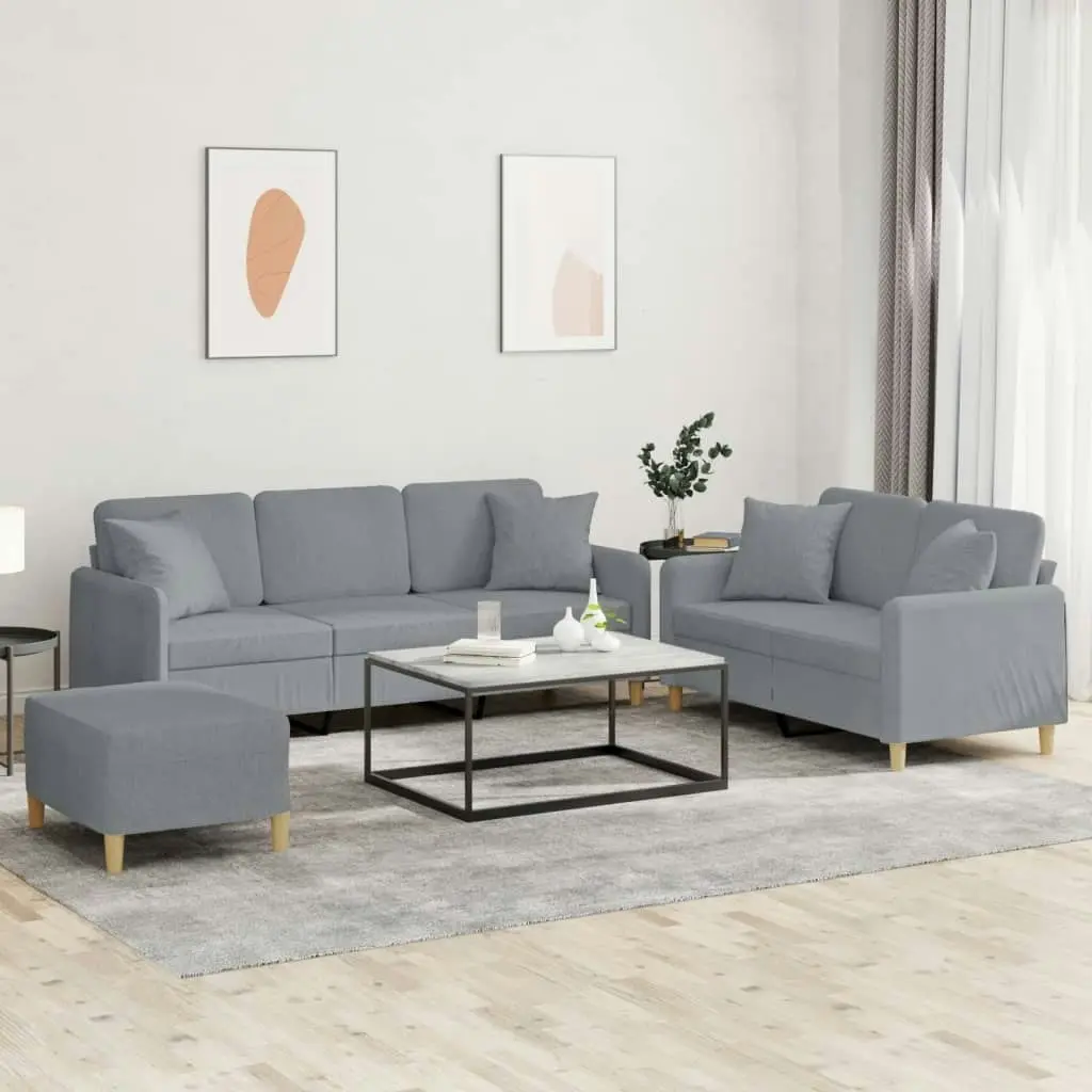 3 Piece Sofa Set with Pillows Light Grey Fabric 3202142