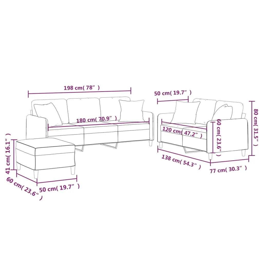 3 Piece Sofa Set with Pillows Light Grey Fabric 3202142