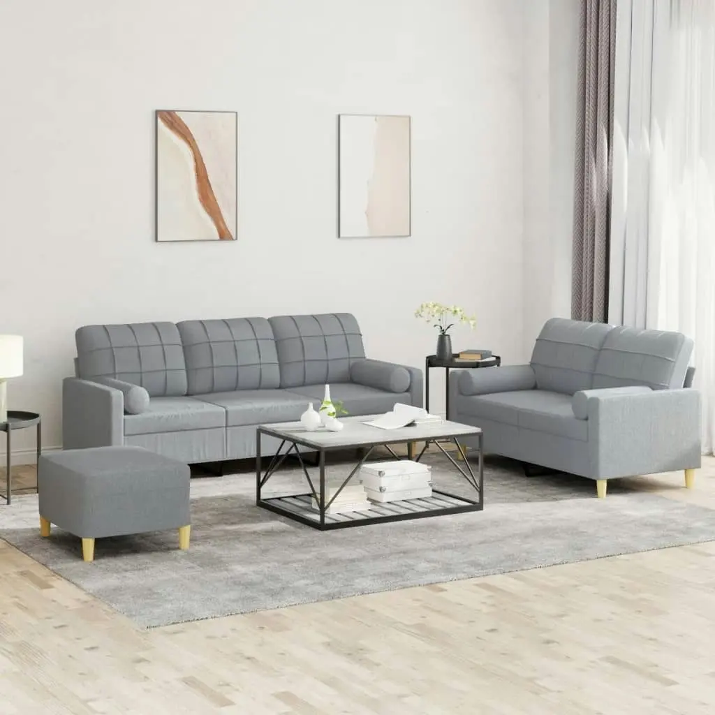 3 Piece Sofa Set with Pillows Light Grey Fabric 3201330