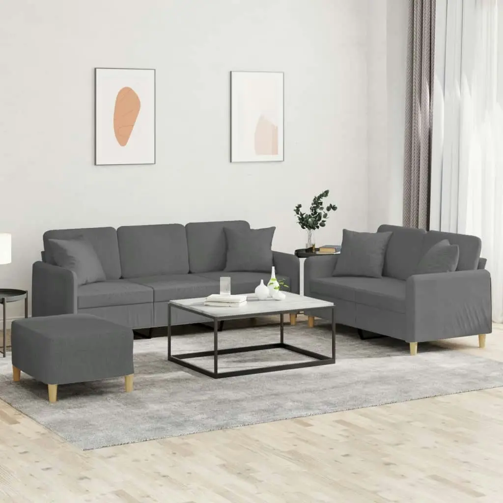 3 Piece Sofa Set with Pillows Dark Grey Fabric 3202143