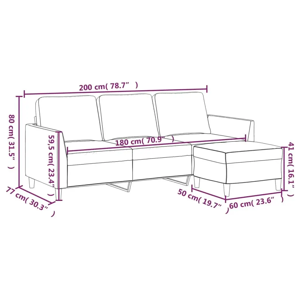 3-Seater Sofa with Footstool Black 180 cm Faux Leather 3201122