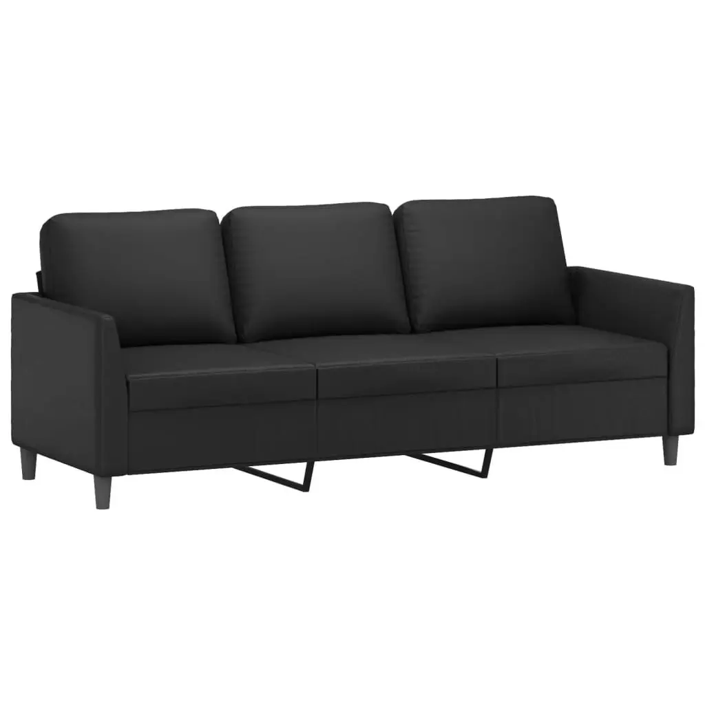 3-Seater Sofa with Footstool Black 180 cm Faux Leather 3201122