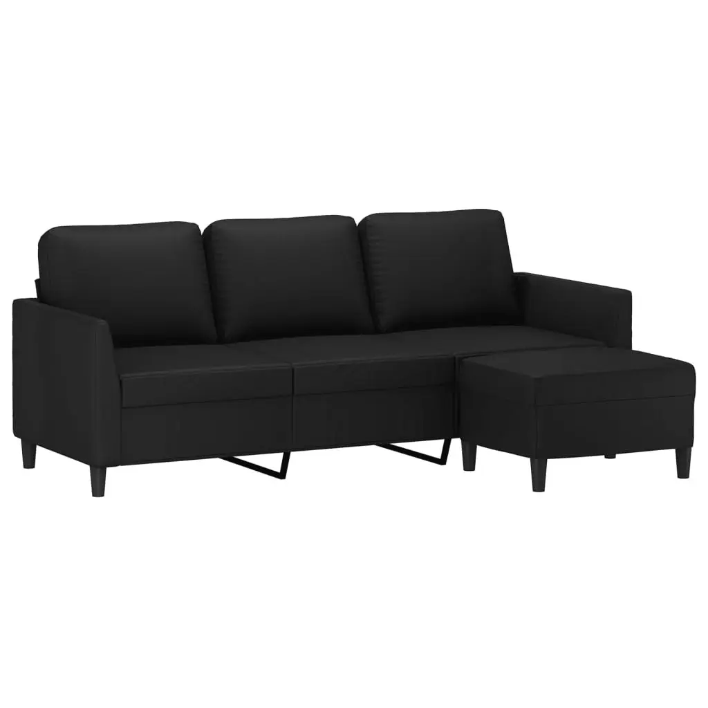 3-Seater Sofa with Footstool Black 180 cm Faux Leather 3201122