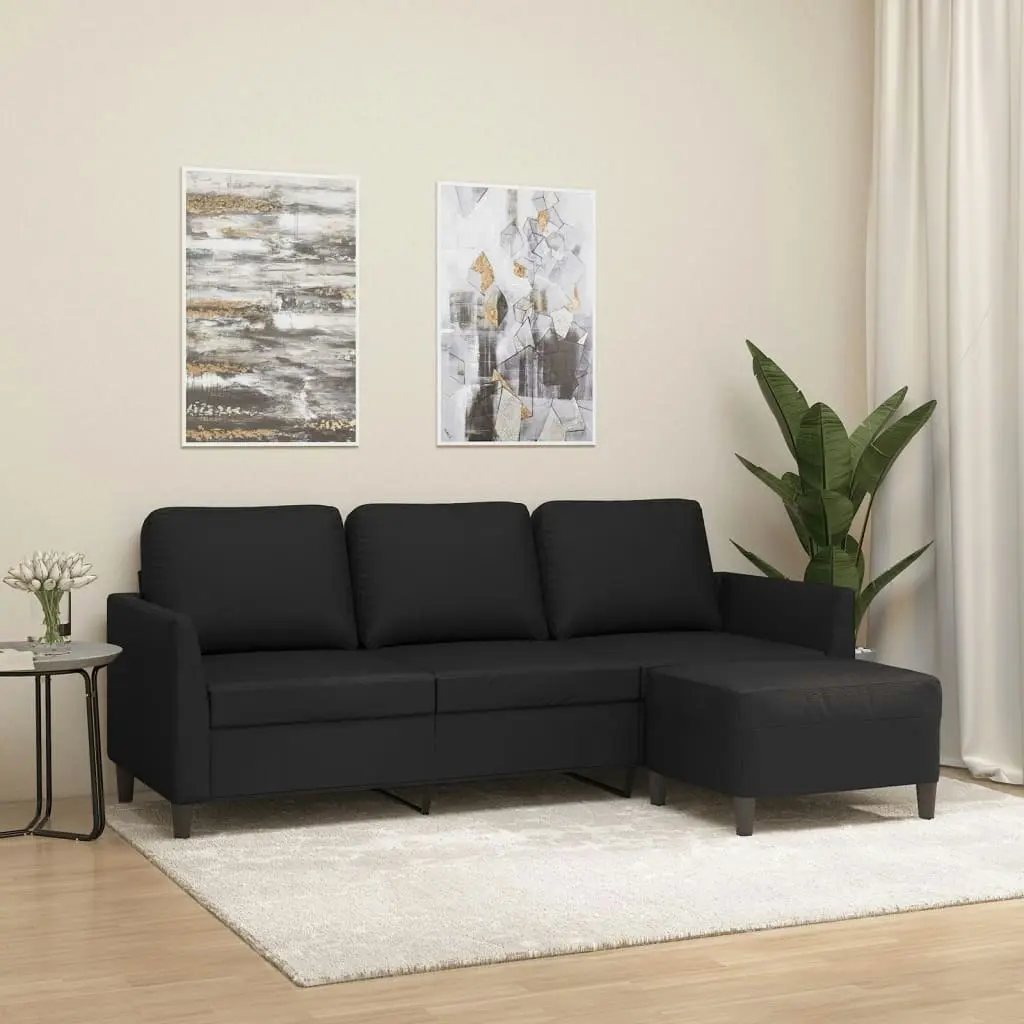 3-Seater Sofa with Footstool Black 180 cm Faux Leather 3201122