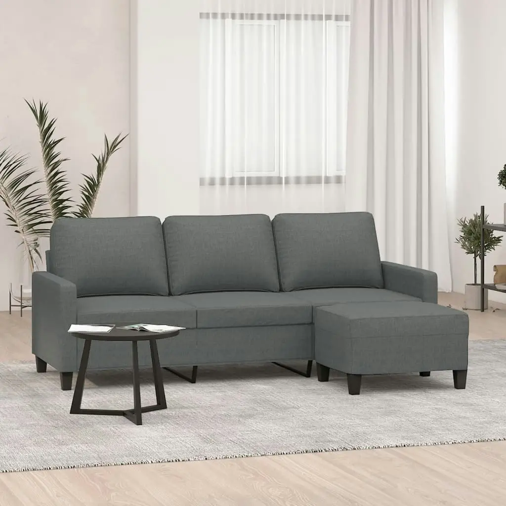 3-Seater Sofa with Footstool Dark Grey 180 cm Fabric 3201038