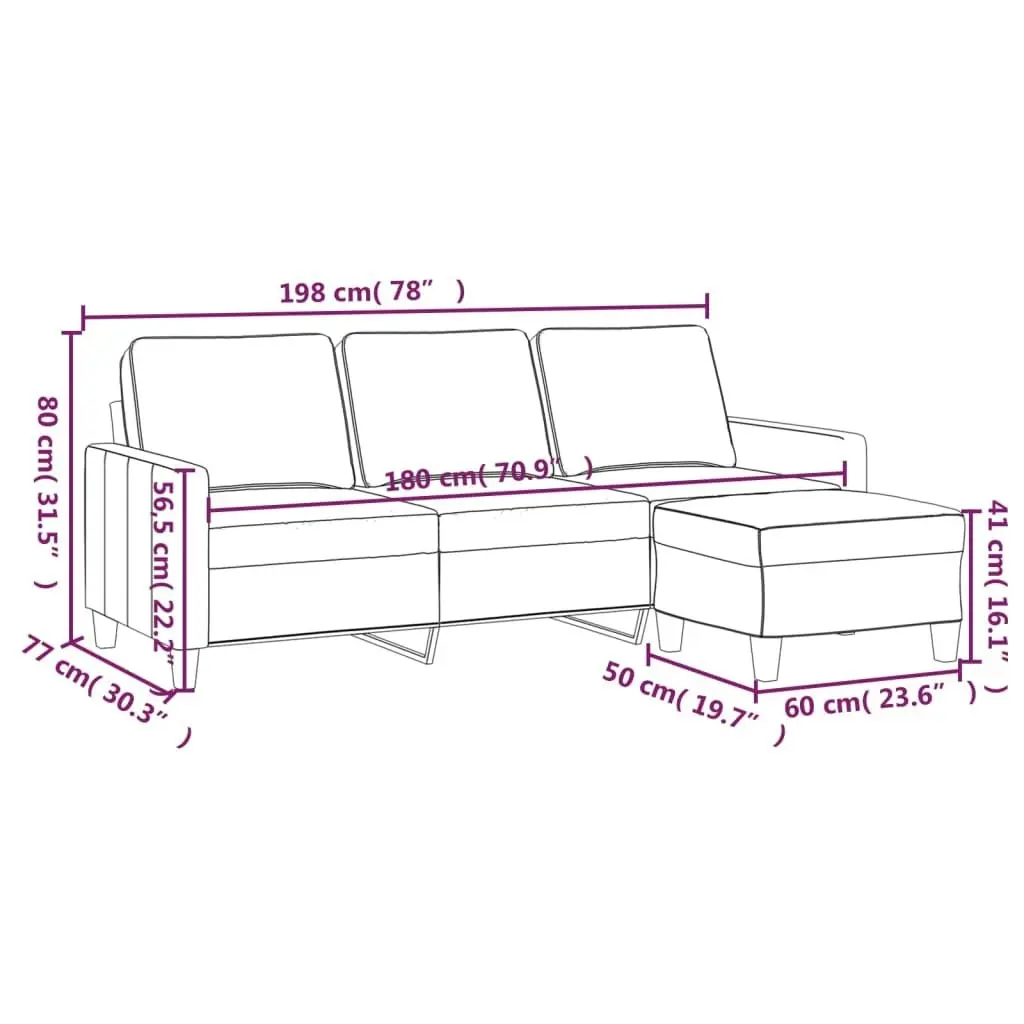 3-Seater Sofa with Footstool Dark Grey 180 cm Fabric 3201038