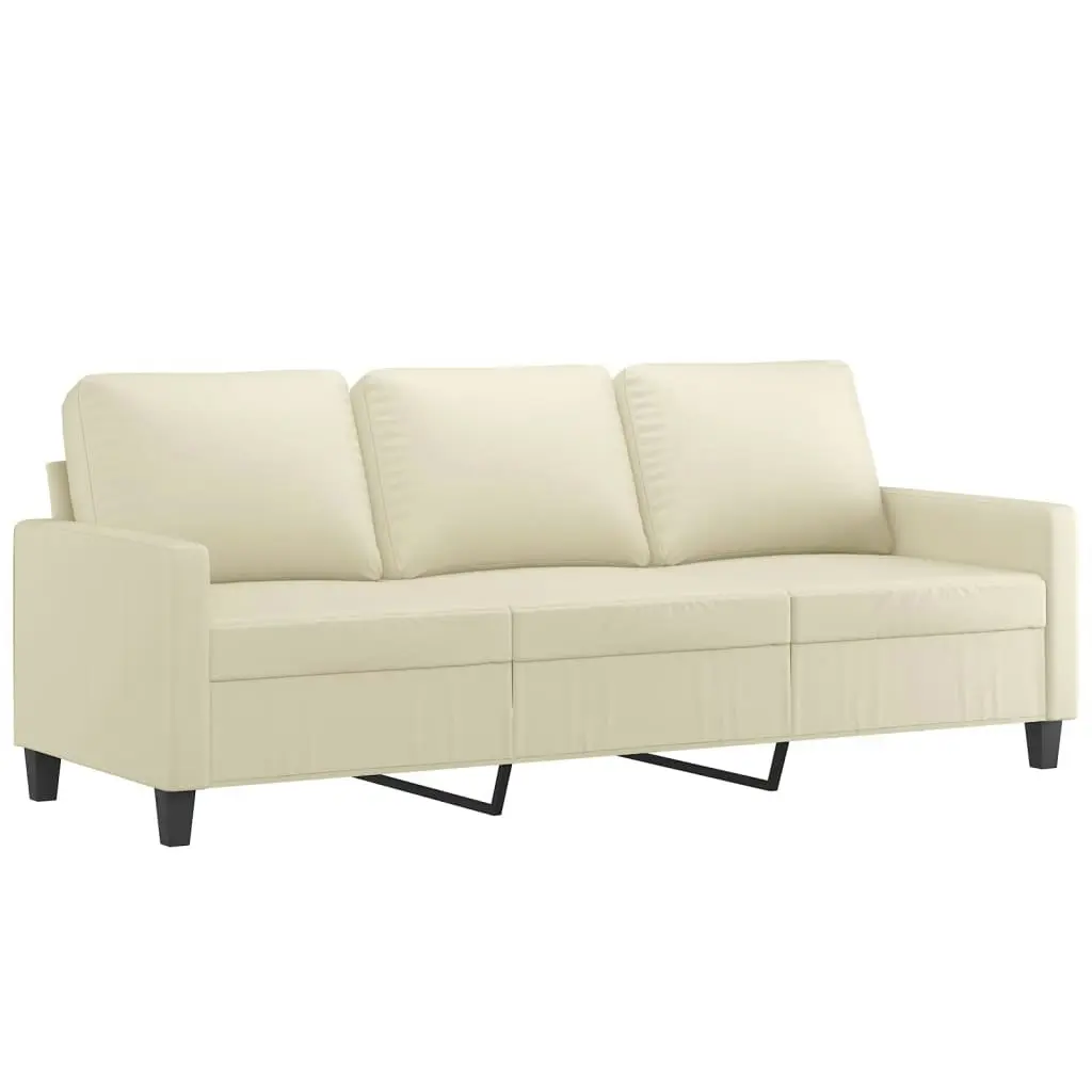 3-Seater Sofa with Footstool Cream 180 cm Faux Leather 3201025