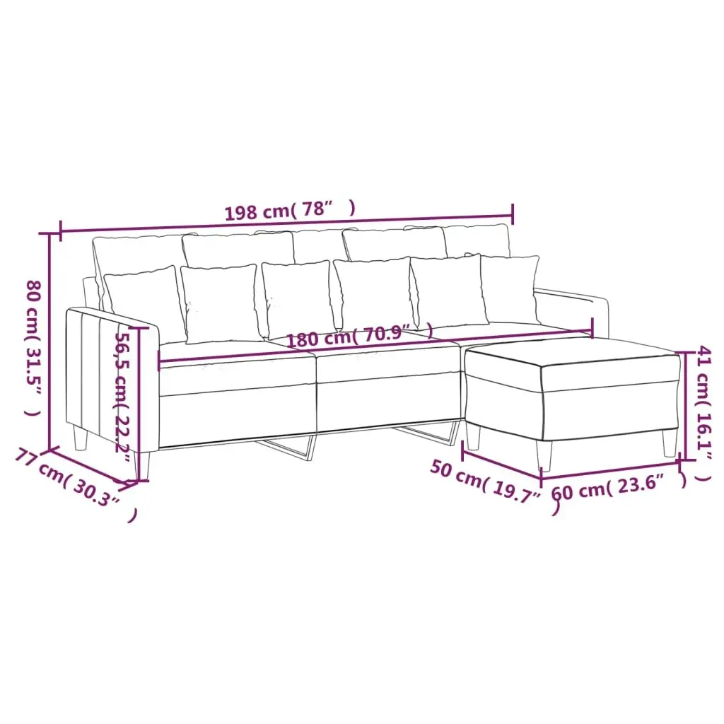 3-Seater Sofa with Footstool Dark Grey 180 cm Velvet 3201108