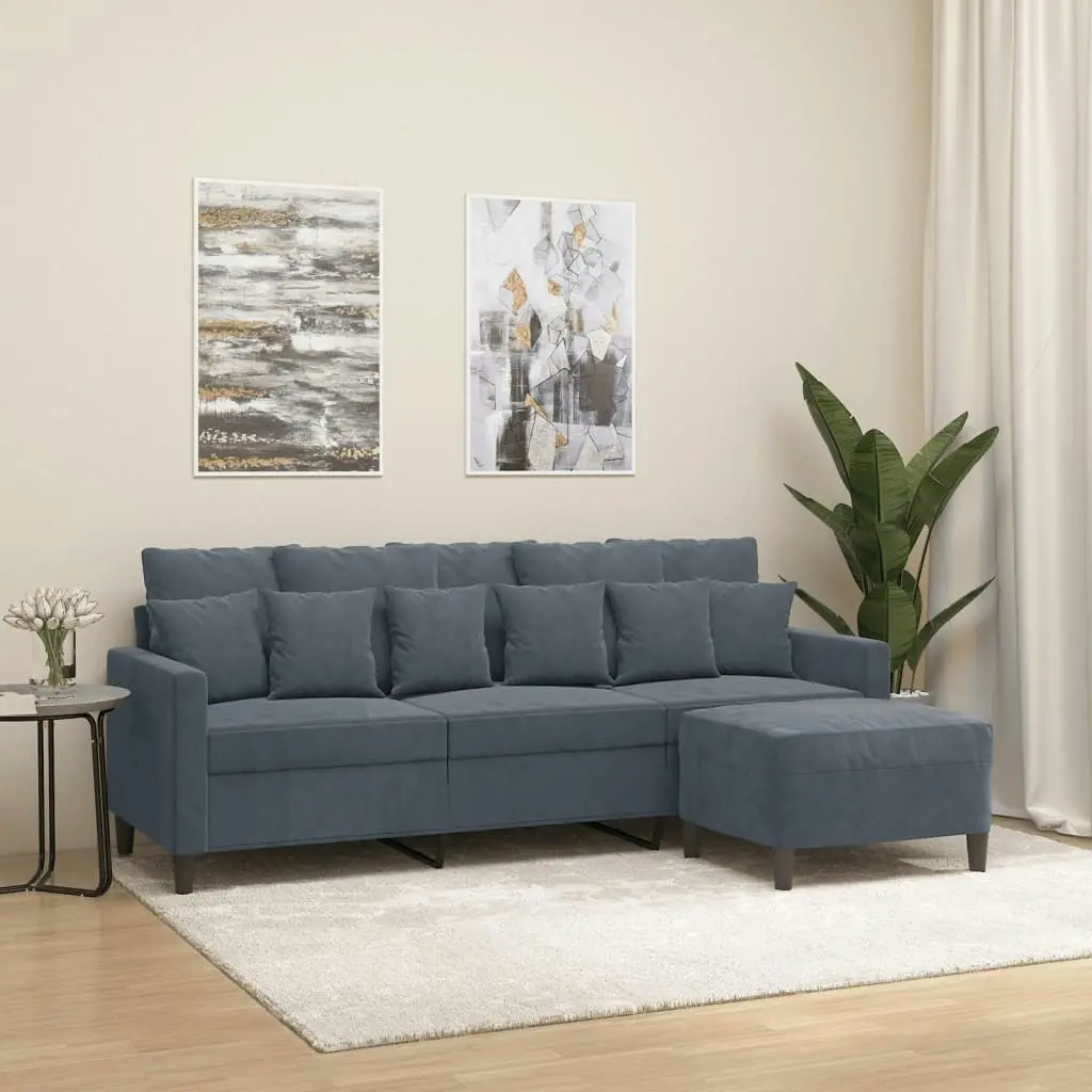 3-Seater Sofa with Footstool Dark Grey 180 cm Velvet 3201108