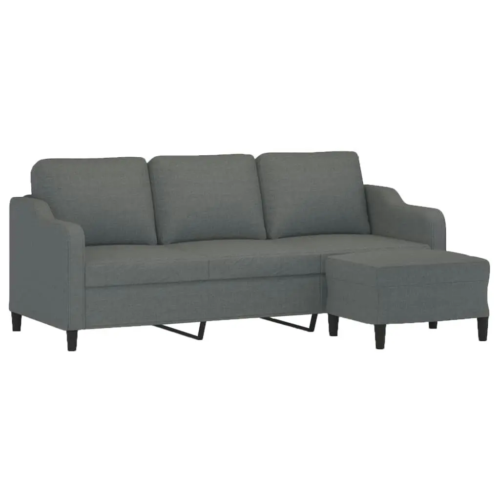 3-Seater Sofa with Footstool Dark Grey 180 cm Fabric 3201136