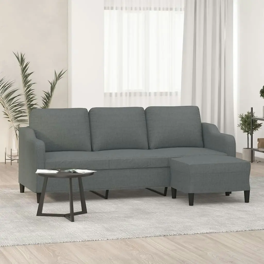 3-Seater Sofa with Footstool Dark Grey 180 cm Fabric 3201136