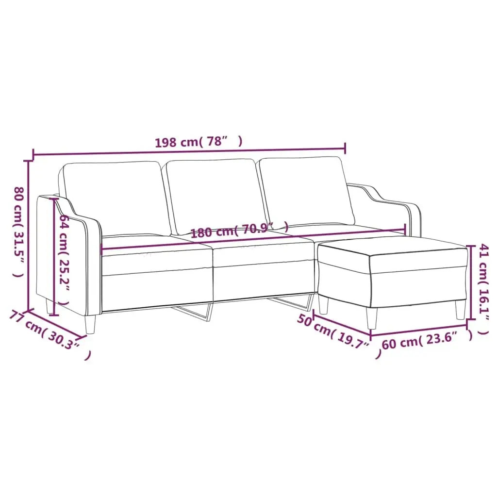 3-Seater Sofa with Footstool Dark Grey 180 cm Fabric 3201136