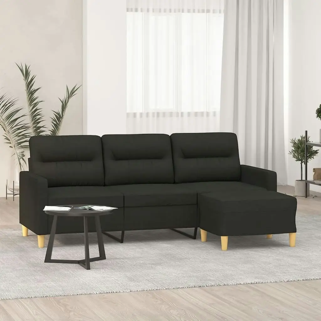 3-Seater Sofa with Footstool Black 180 cm Fabric 3201077