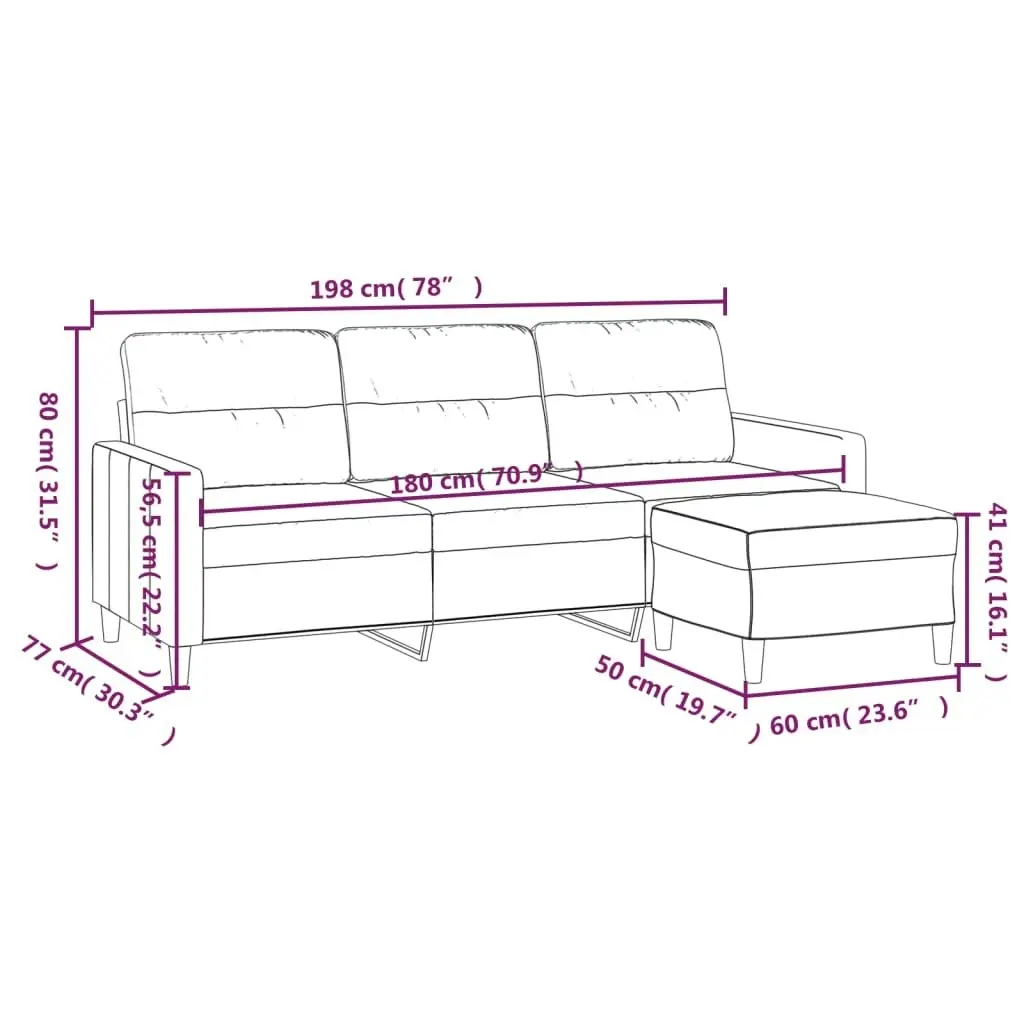 3-Seater Sofa with Footstool Black 180 cm Fabric 3201077