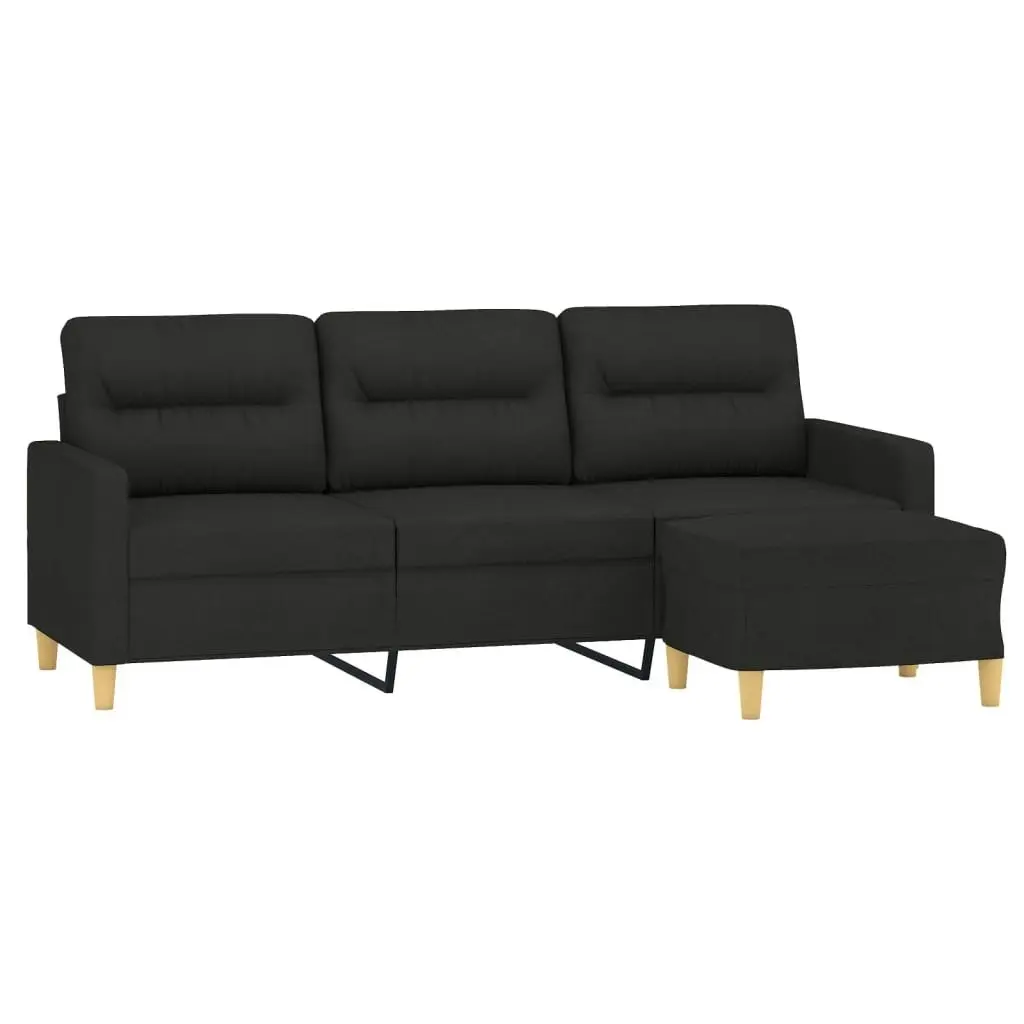 3-Seater Sofa with Footstool Black 180 cm Fabric 3201077