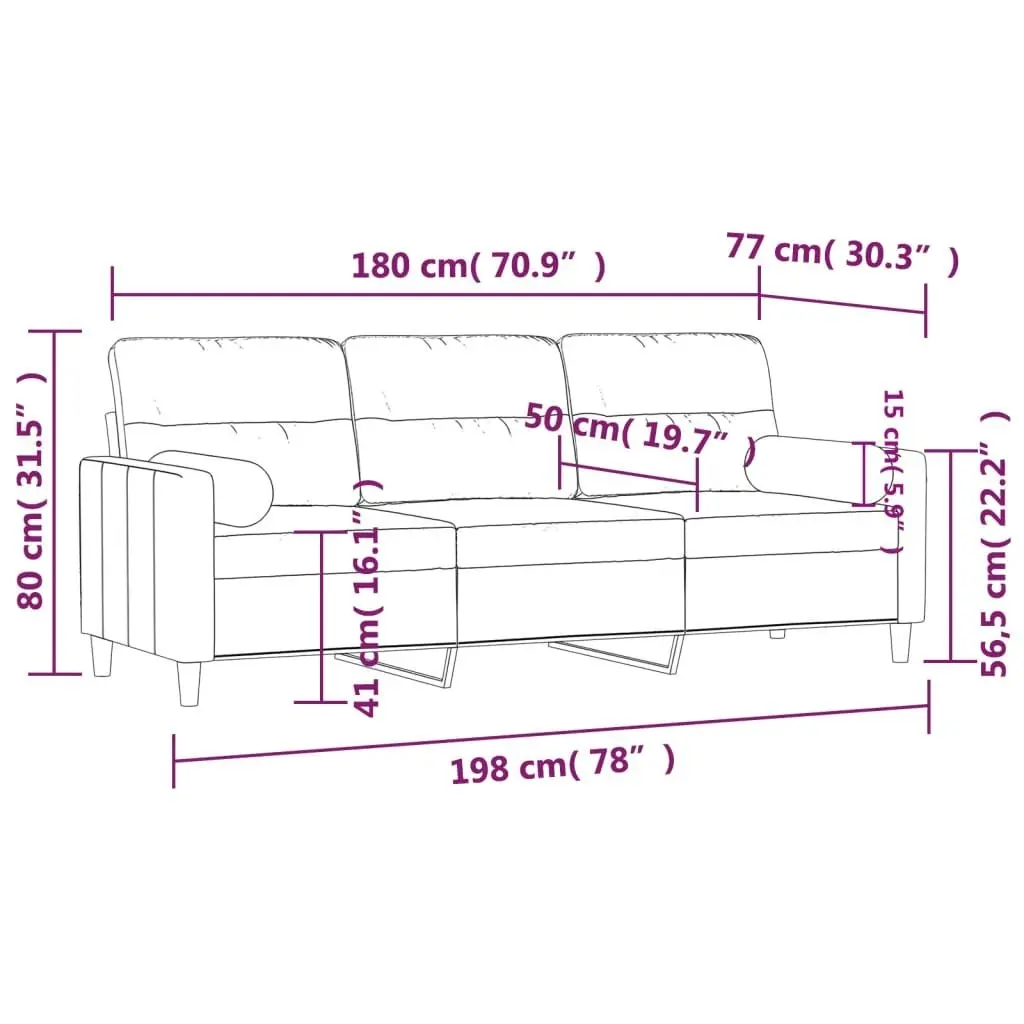 3-Seater Sofa with Throw Pillows Light Grey 180 cm Fabric 3200829