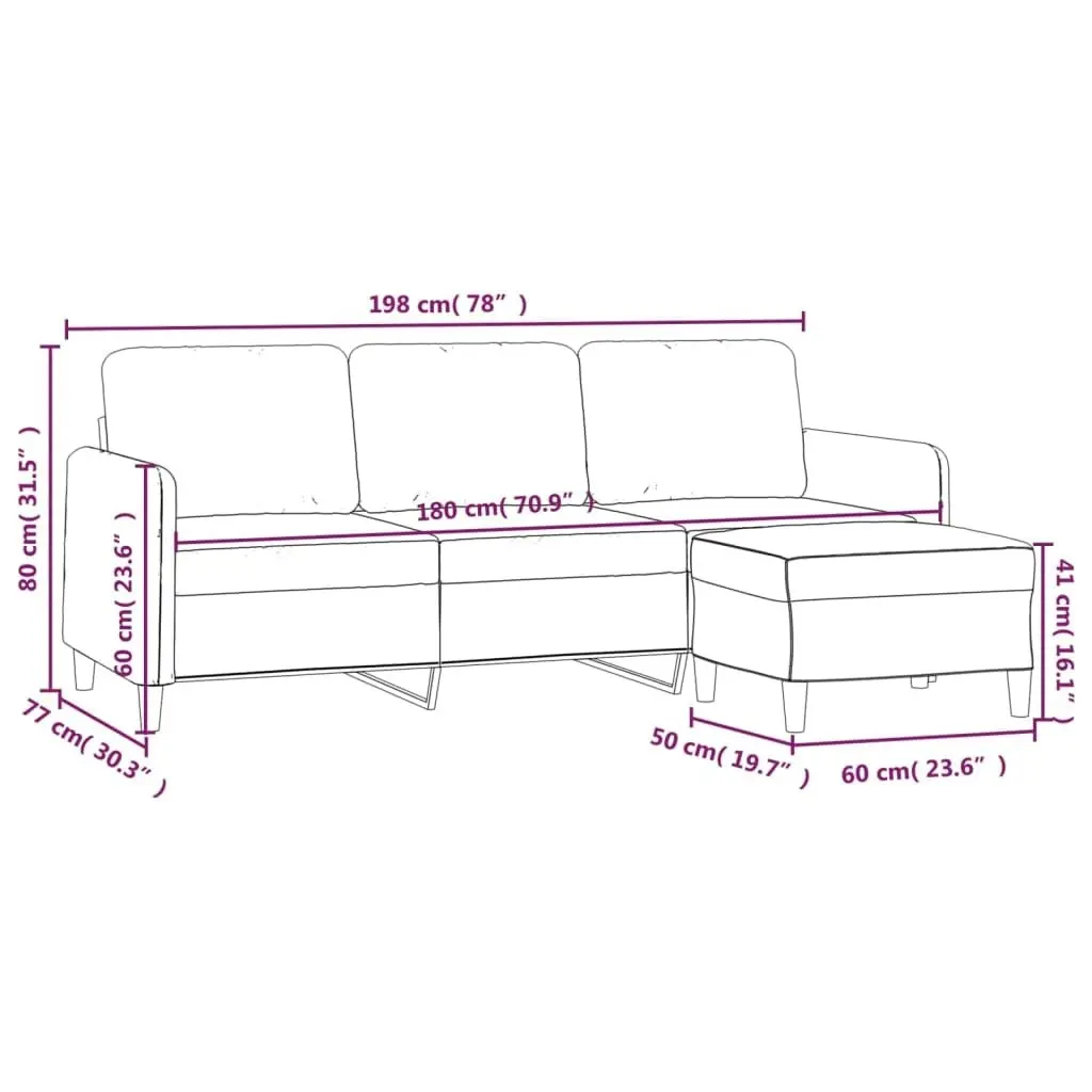 3-Seater Sofa with Footstool Dark Grey 180 cm Fabric 3201193