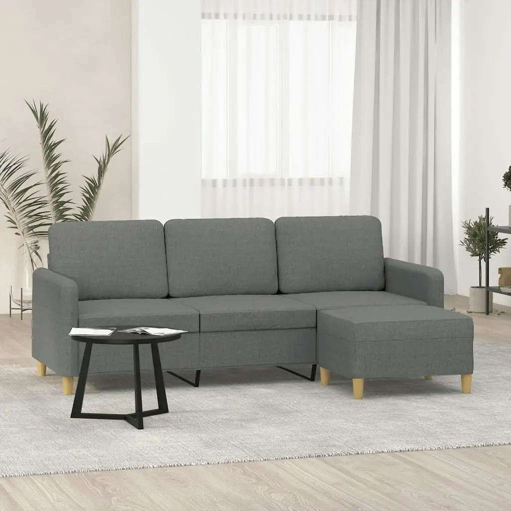 3-Seater Sofa with Footstool Dark Grey 180 cm Fabric 3201193