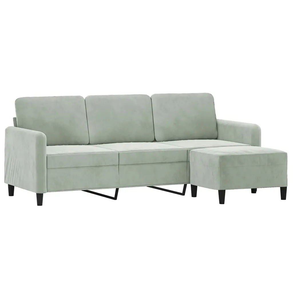 3-Seater Sofa with Footstool Light Grey 180 cm Velvet 3201174