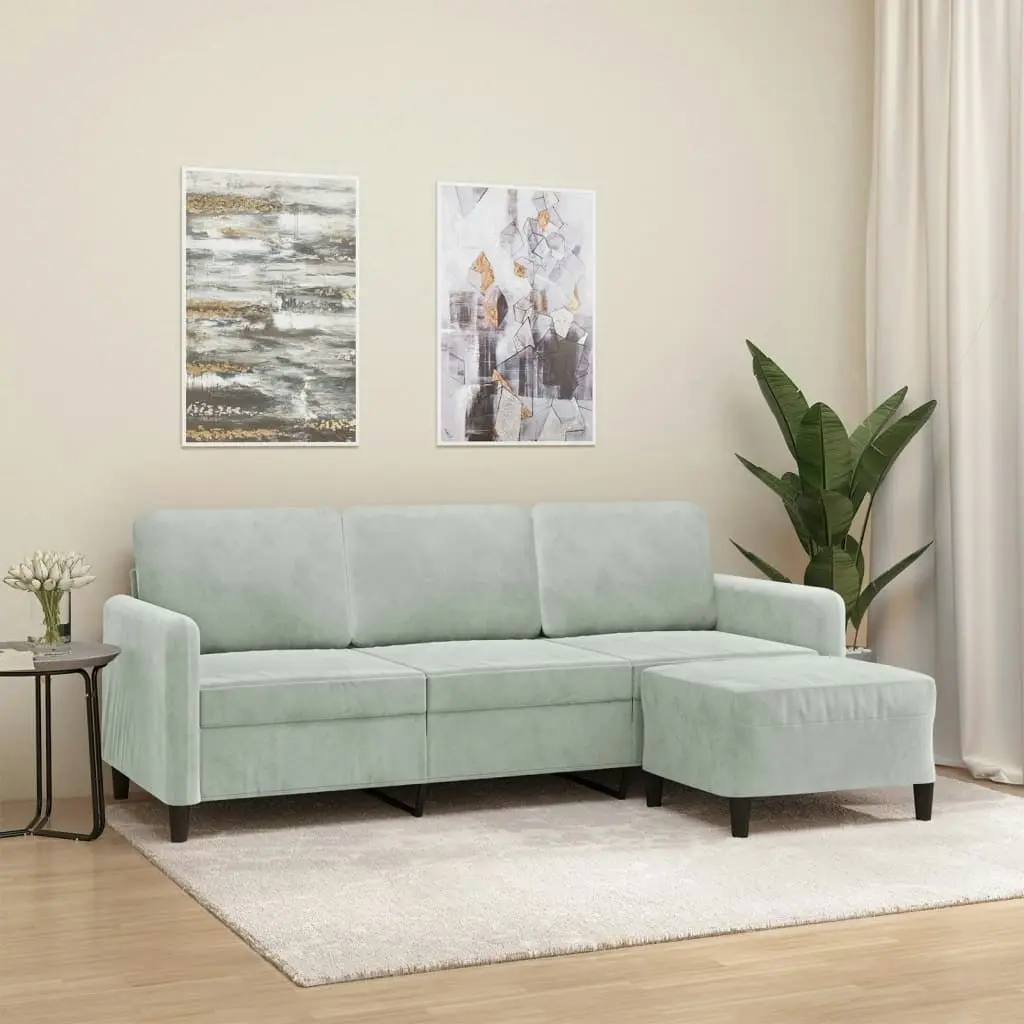 3-Seater Sofa with Footstool Light Grey 180 cm Velvet 3201174