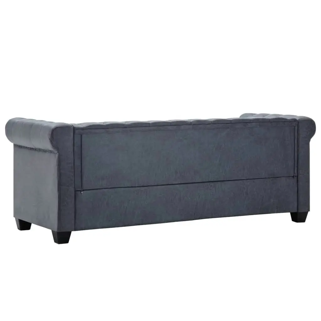 3-Seater Chesterfield Sofa Artificial Suede Leather Grey 247132