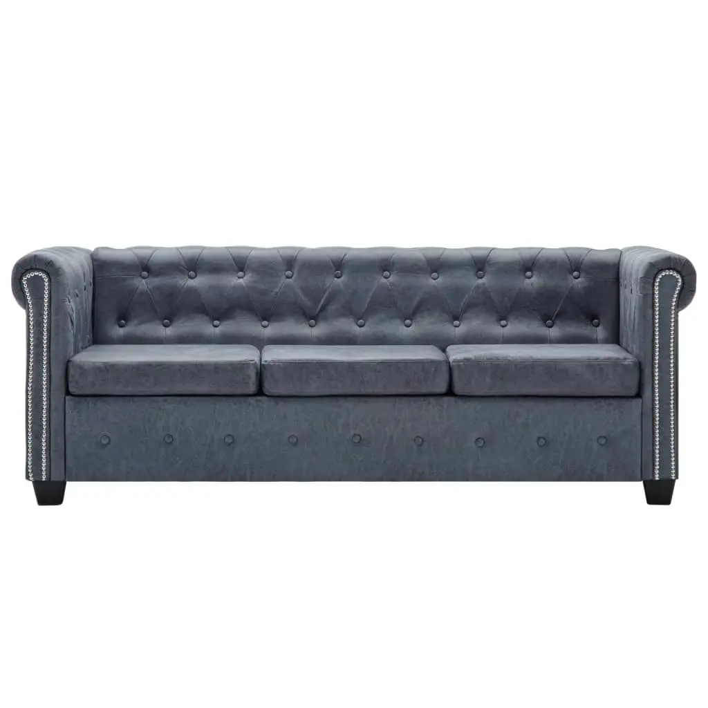 3-Seater Chesterfield Sofa Artificial Suede Leather Grey 247132